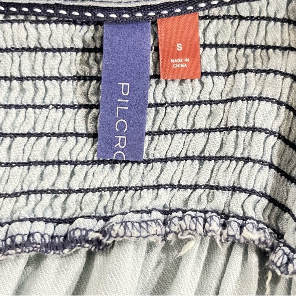 Pilcro Light Blue Ruffle-Smocked Button Front Top - Picture 9 of 11